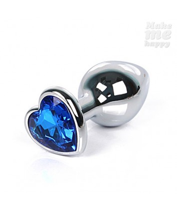 Анальная втулка с кристаллом сердце Large синий 9 см