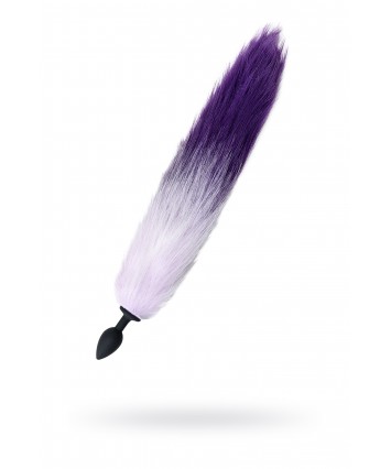 Анальная втулка с бело-фиолетовым хвостом Small черная 7 см
