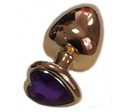 Анальная втулка с кристаллом сердце Large Gold фиолетовый 9,5 см