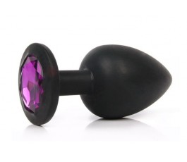 Анальная втулка черная с кристаллом Large фиолетовый 9,5 см