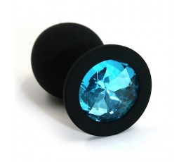 Анальная втулка черная с кристаллом Small голубой 7 см