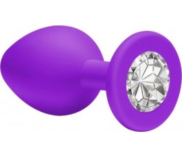 Анальная втулка фиолетовая с кристаллом Small прозрачный 7 см