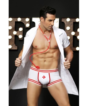 Костюм доктора Candy Boy Daniel халат, боксеры, стетоскоп, значок бело-красный OS