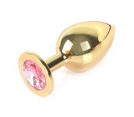 Анальная втулка с кристаллом Medium Gold светло-розовый 8 см
