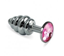 Анальная пробка Butt Plug Silver ребристая розовый 8 см