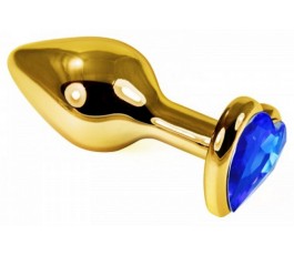 Анальная втулка с кристаллом сердце Small Gold синий 7 см