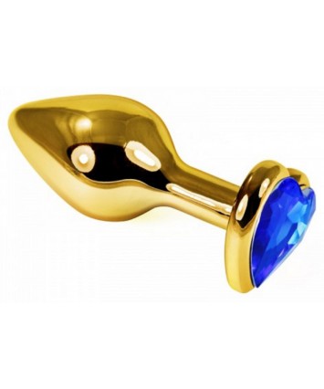 Анальная втулка с кристаллом сердце Small Gold синий 7 см