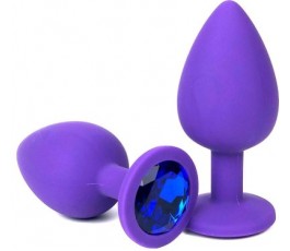 Анальная втулка фиолетовая с кристаллом Medium синий 8 см