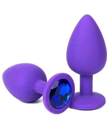 Анальная втулка фиолетовая с кристаллом Medium синий 8 см