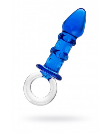 Анальная втулка с кольцом стеклянная синяя 16 см