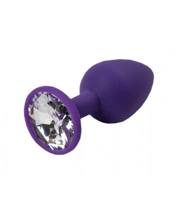 Анальная втулка фиолетовая с кристаллом Medium прозрачный 8 см