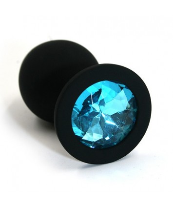 Анальная втулка черная с кристаллом Medium голубой 8 см